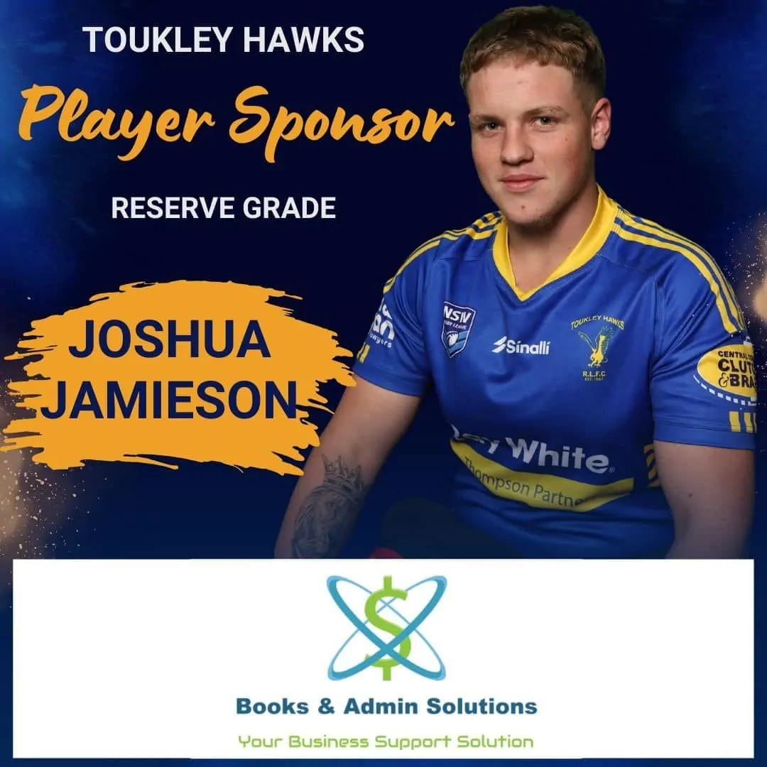 Joshua Jamieson of Toukley Hawks is sponsored by Books & Admin Solutions, your business support solution.